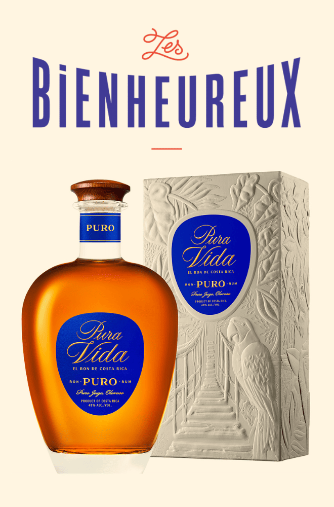 bouteille Pura Vida et logo Les Bienheureux